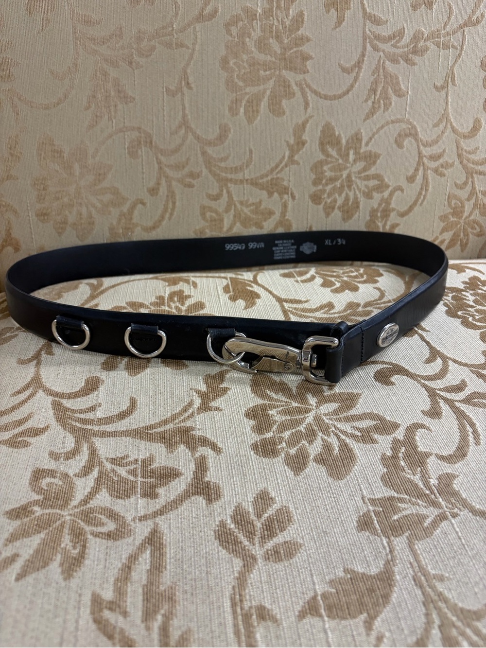 Harley-Davidson Black Leather Women's Ring Detail Belt with Silver Hardware